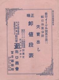 鷲印イーグル号蓄音器!福引抽籤券附大売出し　正味　卸値段表　昭和2年12月10日～昭和3年3月10日　(南口商会商報附録・奈良県)