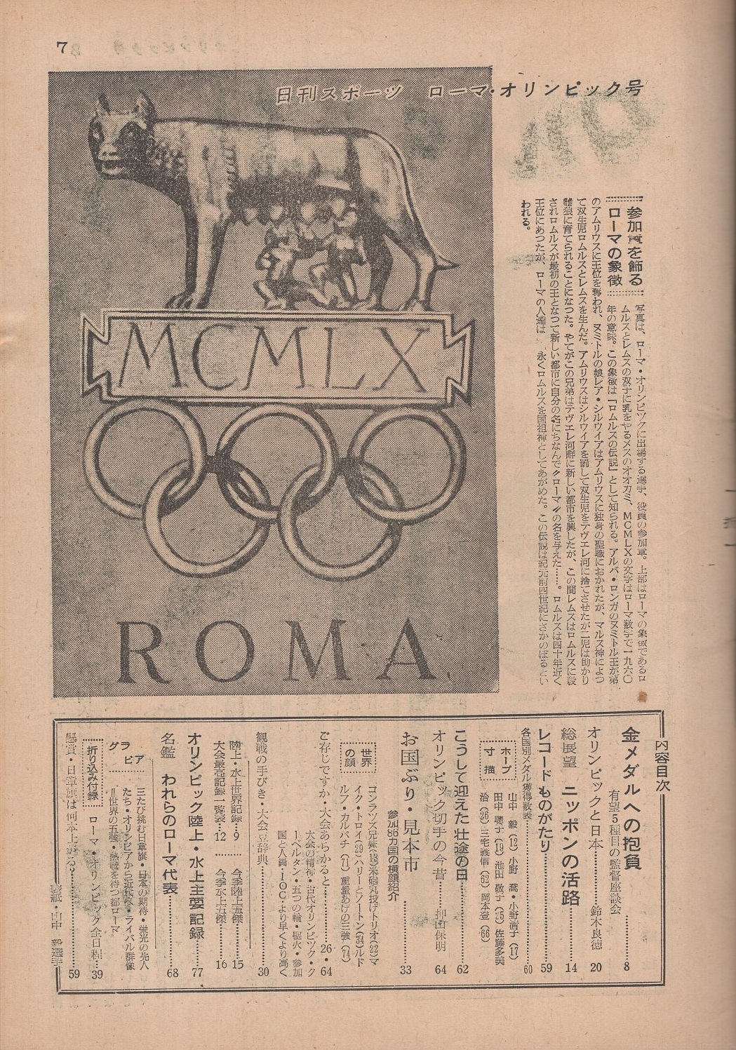 日刊スポーツ ローマ・オリンピック号 昭和35年8月1日 表紙