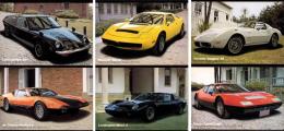 （スーパーカー大判カード）コルベット・スティングレーV8/フェラーリ365GT4/ランボルギーニ・ミウラ/マセラティ・メラク/デ・トマソ・パンテーラL/ロータス・ヨーロッパSP　6枚一括