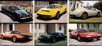 （スーパーカー大判カード）コルベット・スティングレーV8/フェラーリ365GT4/ランボルギーニ・ミウラ/マセラティ・メラク/デ・トマソ・パンテーラL/ロータス・ヨーロッパSP　6枚一括
