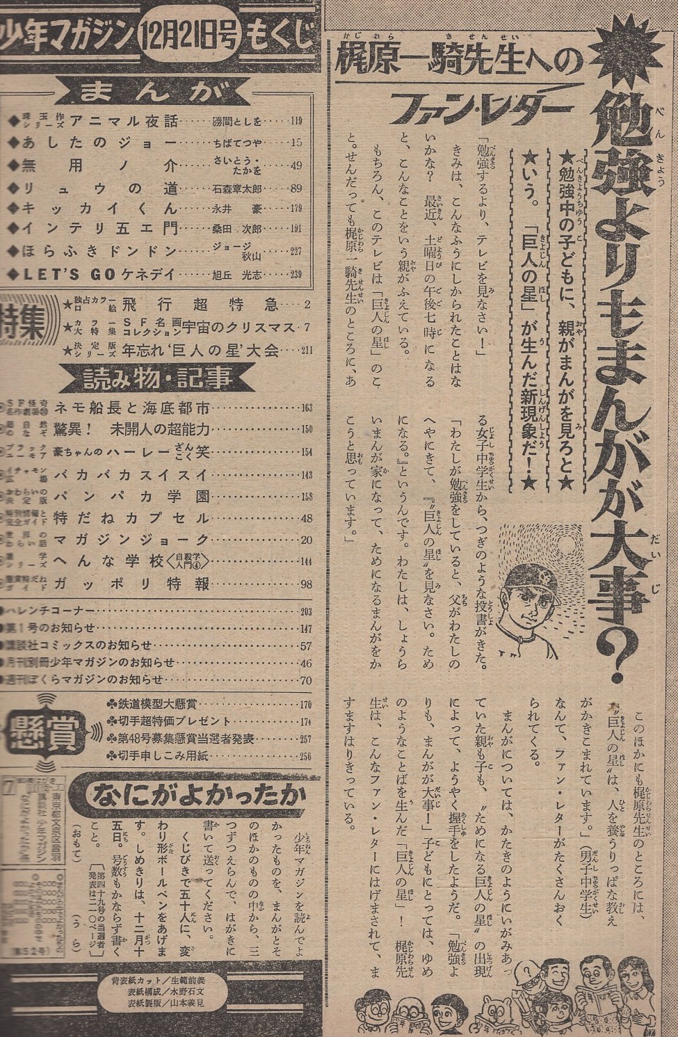 週刊少年マガジン 昭和44年52号 昭和44年12月21日号 背表紙カット・生