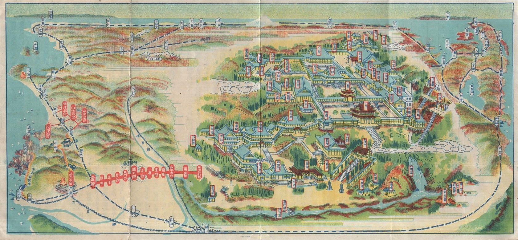 大本山永平寺と北陸温泉奇勝東尋坊の近道御案内 (鳥瞰図・福井県