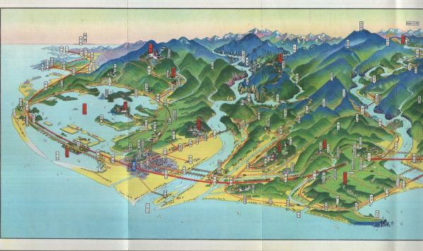 Amazon.co.jp: H1095サ吉田初三郎 「熱海温泉案内」 鳥瞰図/古