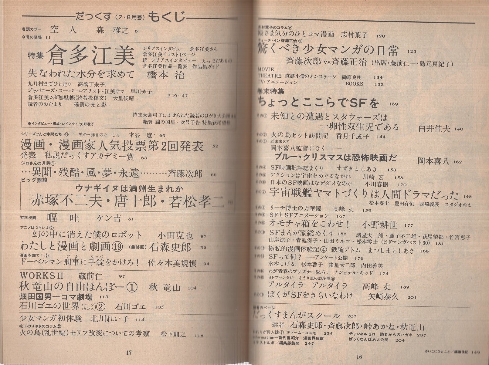 だっくす まんが専門誌 特集・倉多江美 昭和53年7・8月合併号