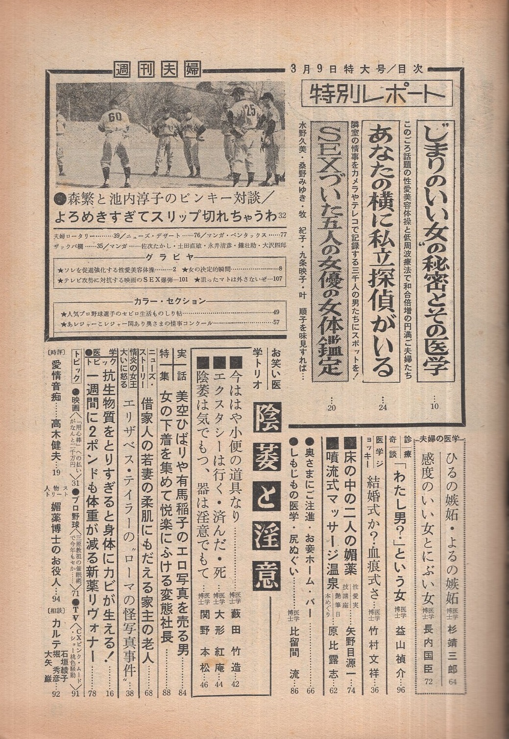 週刊夫婦 昭和36年3月8日号 特集 Sexづいた5人のハイティーン女優 女体鑑定 水野久美 桑野みゆき 牧紀子 九条映子 叶順子 4頁 森繁久弥と池内淳子のピンキー対談 4頁 美空ひばりや有馬稲子のエロ写真を売る男 4頁 伊東古本店 古本 中古本 古書籍