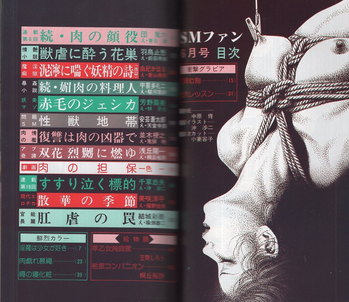 昭和 SMイラスト SMファン 昭和56年6月号 表紙画・中原脩(一色一「劇画 肉の担保」、笠間しろう・絵「絵物語  早乙女肉痴獄」、桐丘裕詩「性奴コンパニオン」、沖渉二、、団鬼六、千草忠夫、芳野眉美、安芸蒼太郎、結城彩雨、由紀かほる、羽鳥止愁) /  古本、中古本、古書籍の通販は「日本の ...