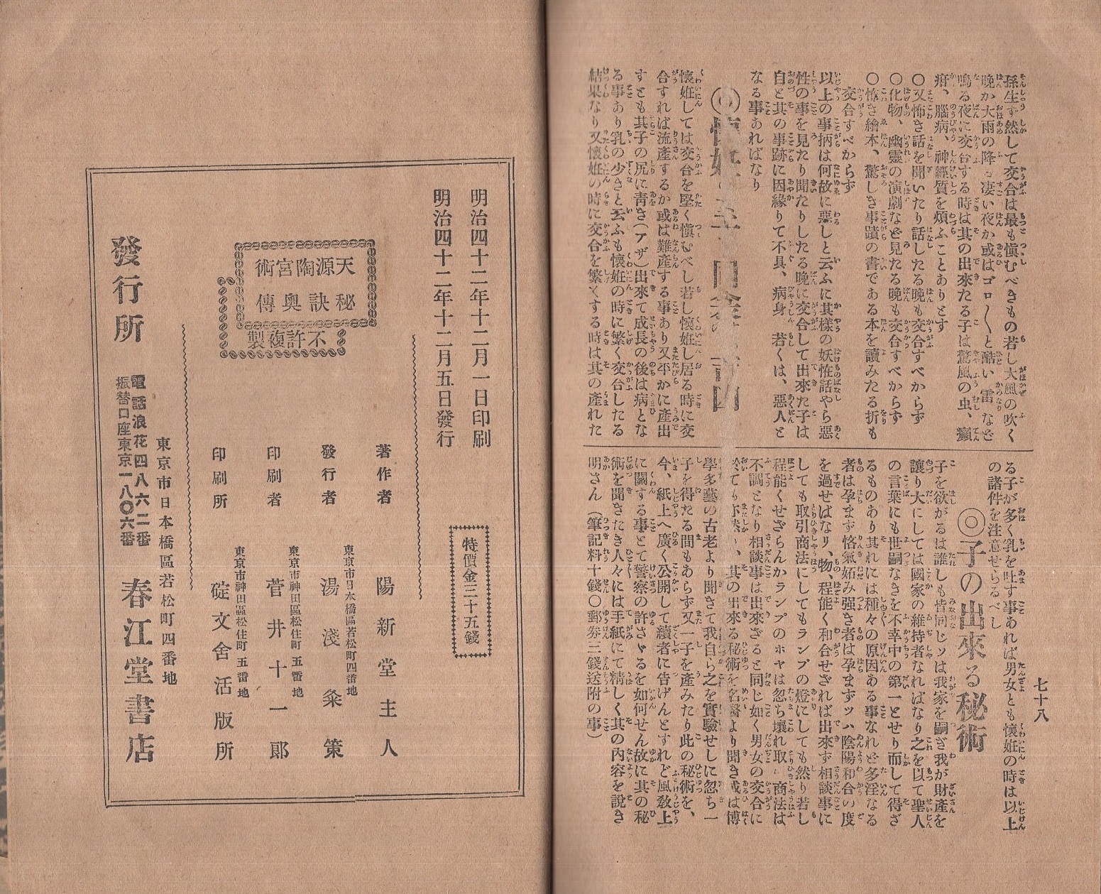 天源陶宮術秘訣奧傳(横山丸三翁・祖述、陽新堂主人・編纂) / 古本 