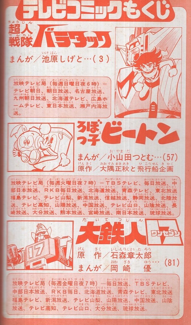 テレビコミック 超人戦隊バラタック他 冒険王昭和52年8月号付録