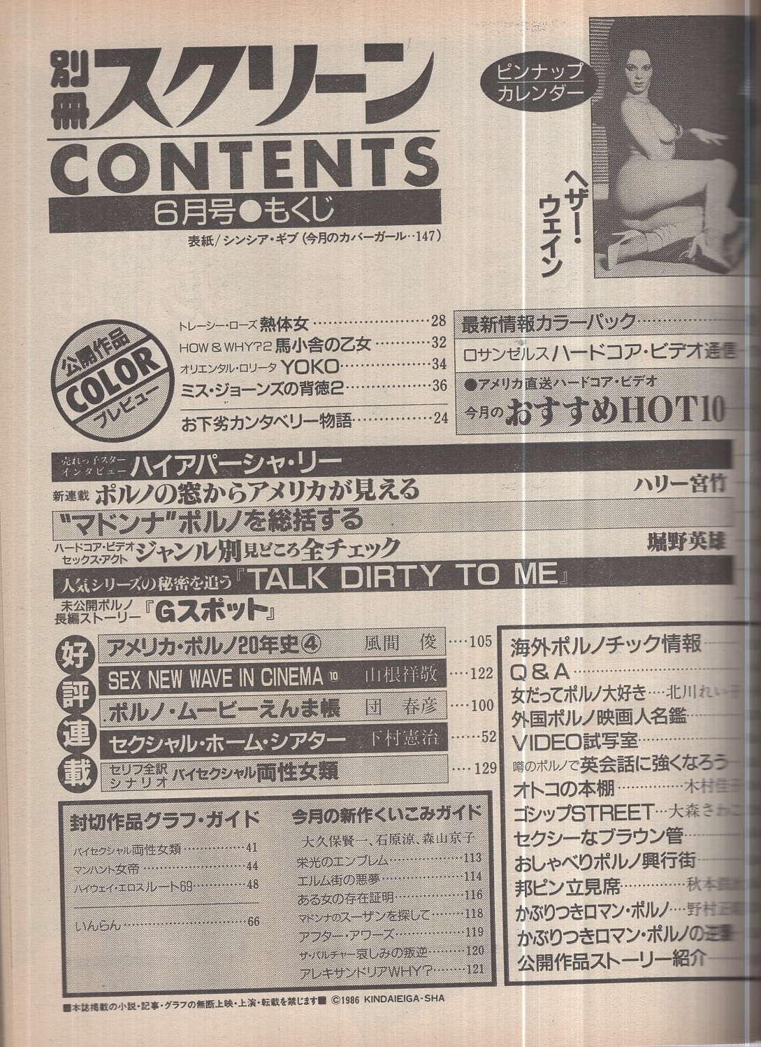 別冊スクリーン 昭和61年6月号 (表紙モデル)シンシア・ギブ 別冊スクリーン 昭和61年6月号 (表紙モデル)シンシア・ギブ