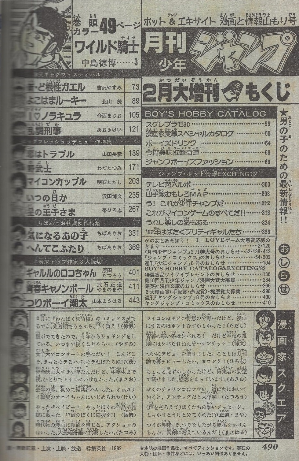 月刊少年ジャンプ 昭和57年2月増刊号(〈ちばあきお初期傑作特集