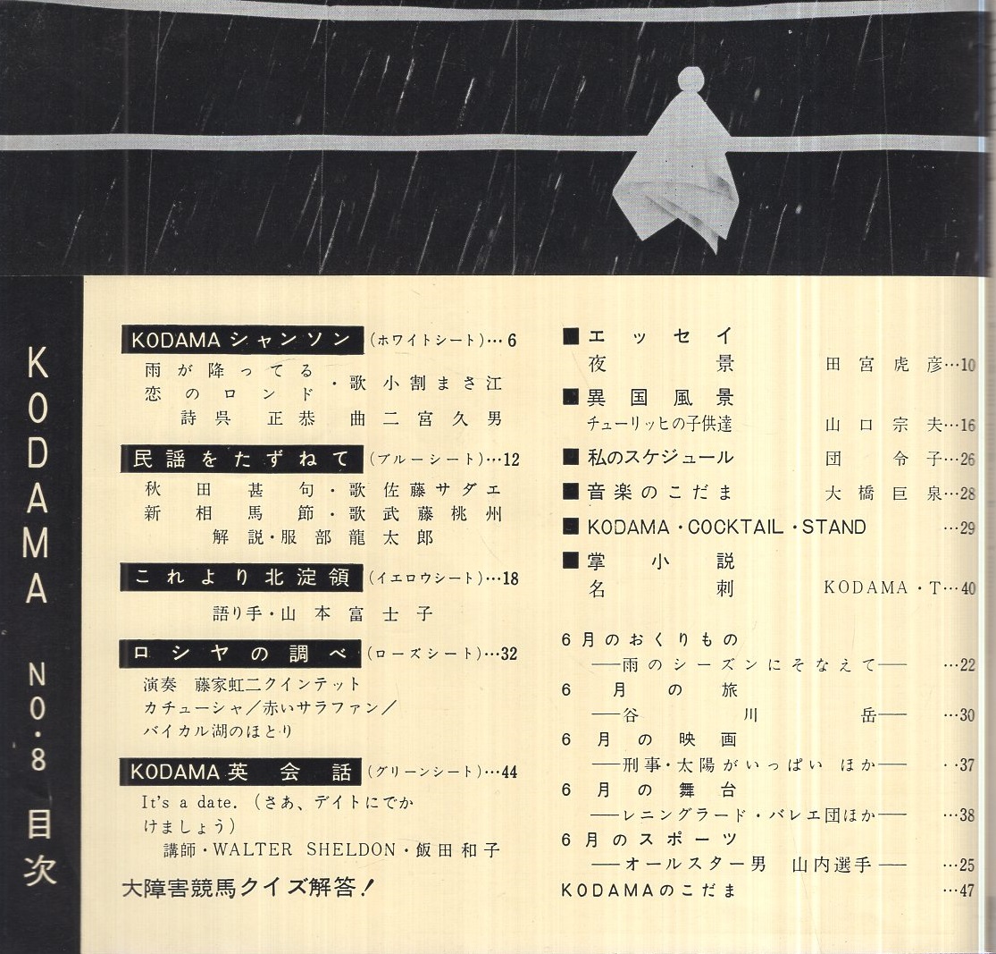 歌う雑誌 KODAMA NO.8 昭和35年6月号 表紙モデル・家田佳子(〈小