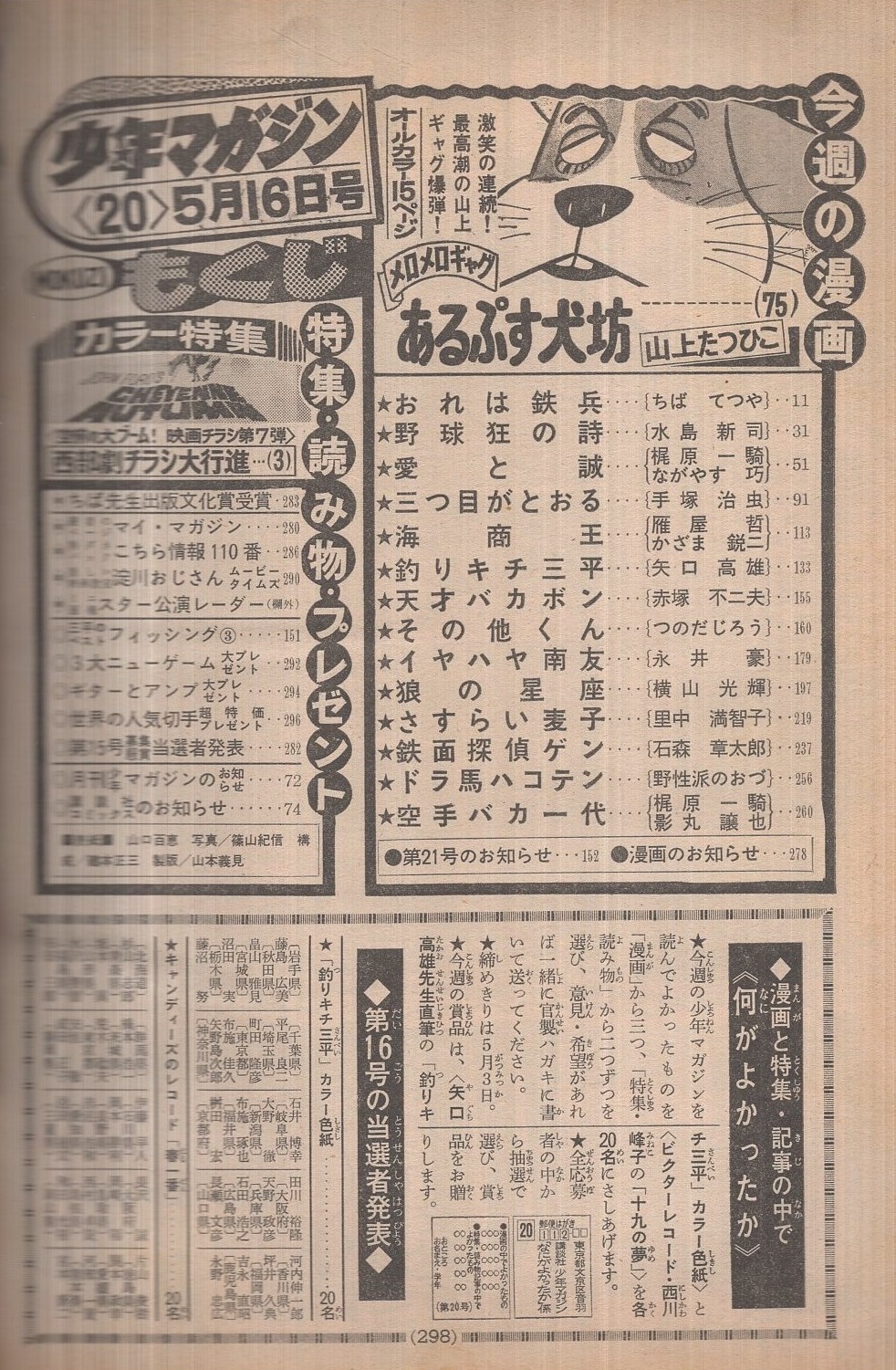 週刊少年マガジン 昭和51年20号 昭和51年5月16日号 表紙モデル・山口