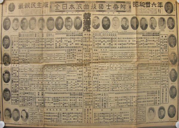 日本相撲歴代横綱一覧表/全日本浪曲技芸士番附 / 古本、中古本、古書籍