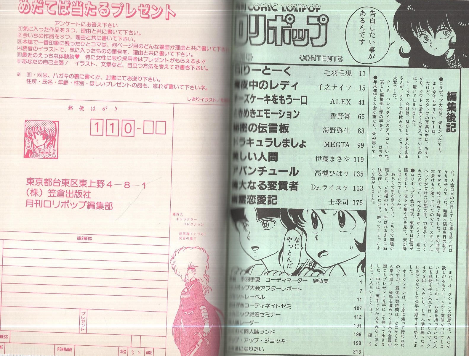月刊ロリポップ 17号 昭和62年3月号 表紙画・毛羽毛現(〈特集
