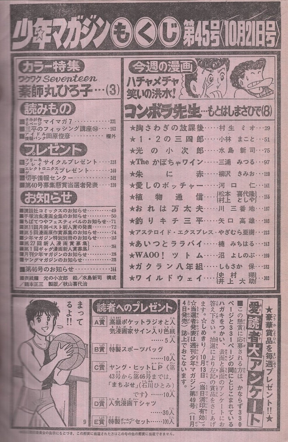 週刊少年マガジン 昭和56年45号 昭和56年10月21日号 表紙画・水島新司