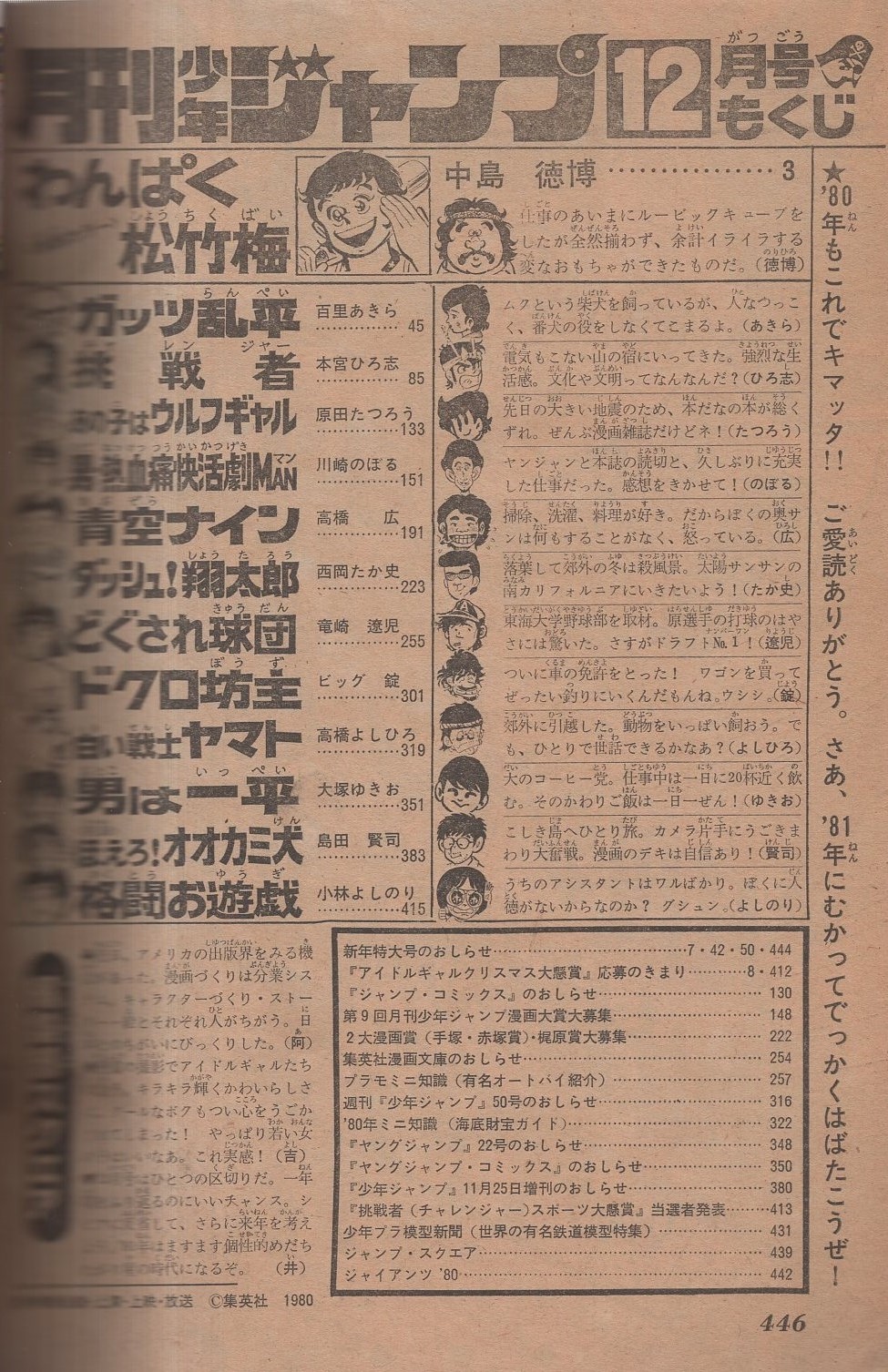 月刊少年ジャンプ 昭和55年12月号(〈連載 中島徳博「わんぱく松竹梅
