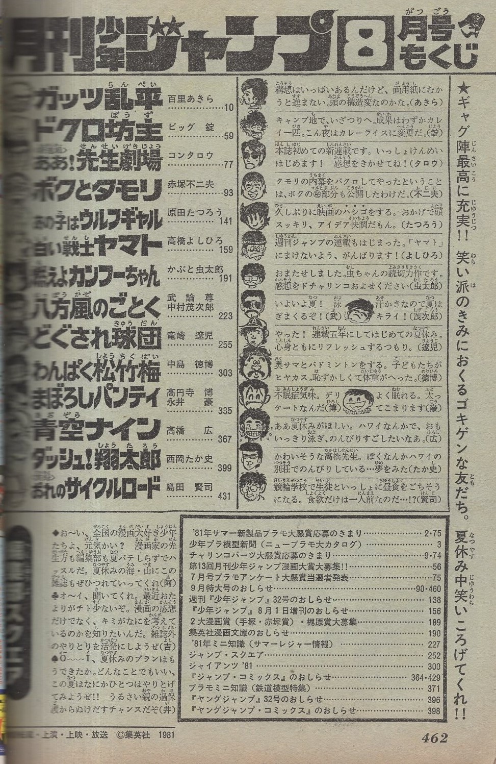 月刊少年ジャンプ 昭和56年8月号(〈読切 赤塚不二夫「ボクと