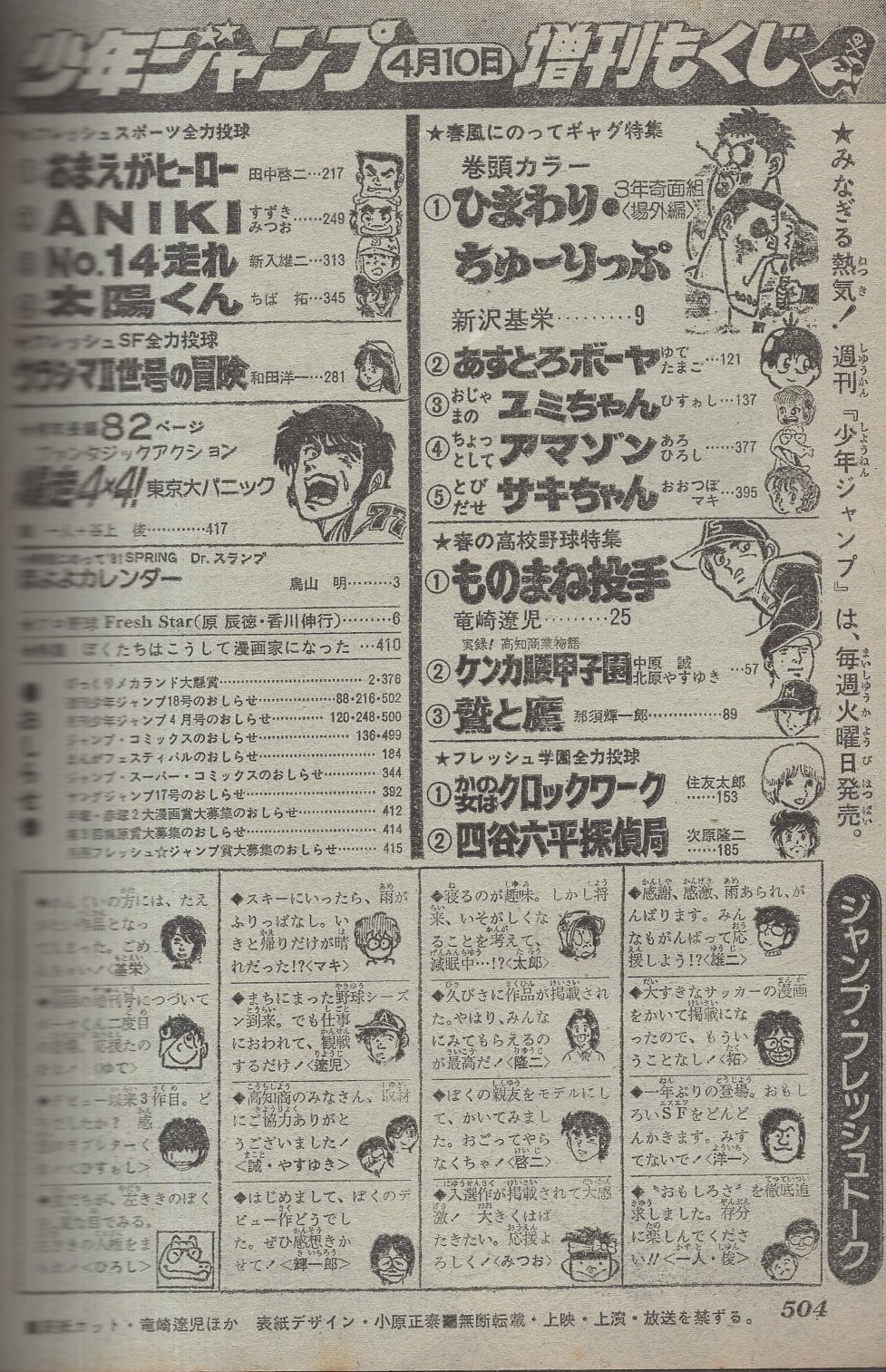 少年ジャンプ 昭和56年4月1日増刊号 -春だ!高校野球 少年ジャンプ 昭和56年4月1日増刊号 -春だ!高校野球