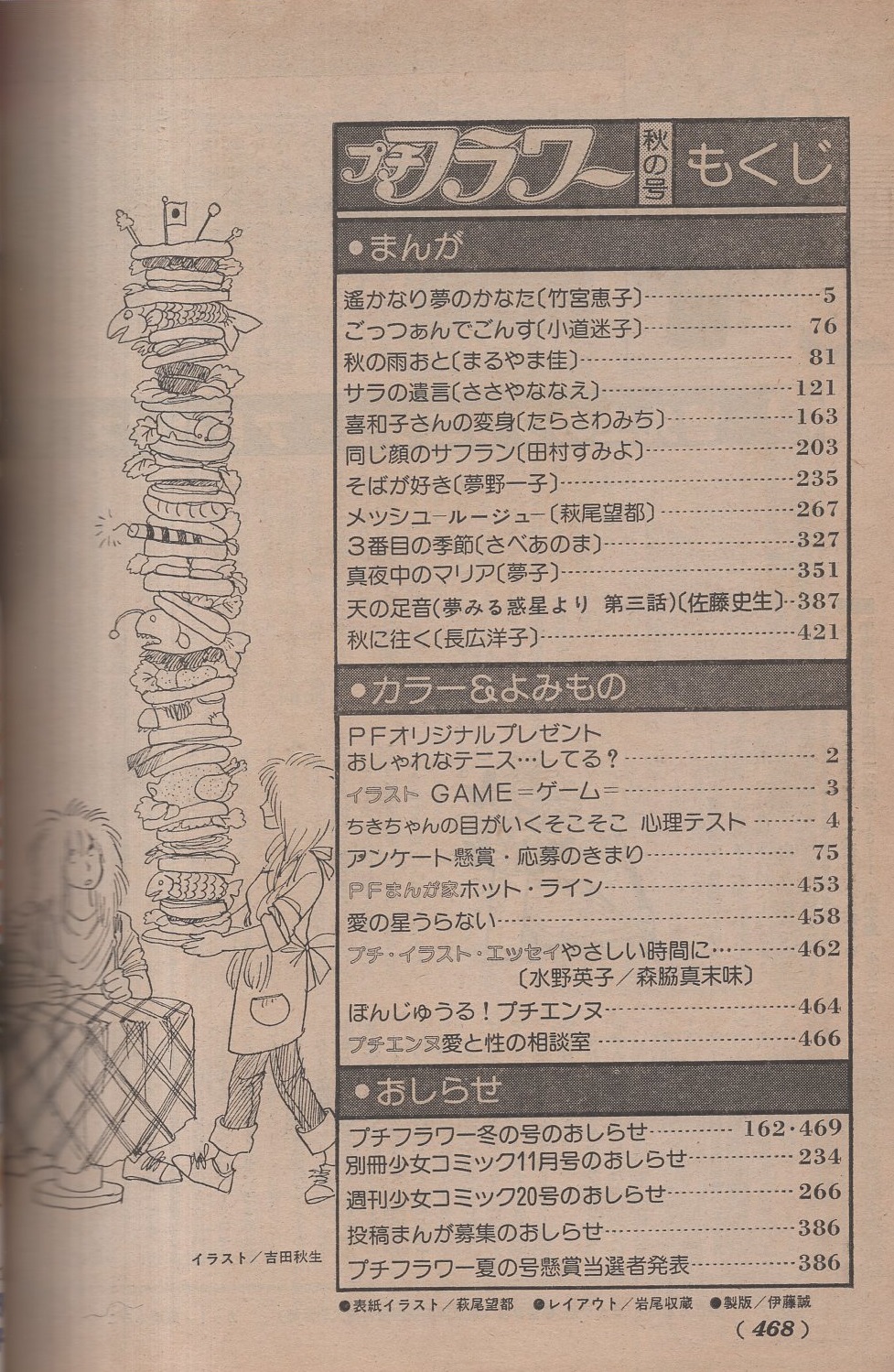 プチフラワー 昭和55年秋の号 表紙画・萩尾望都(〈口絵 GAME -ゲーム