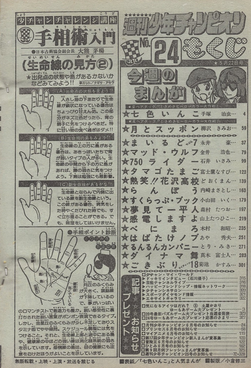 週刊少年チャンピオン 昭和56年24号 昭和56年5月22日号 表紙画・手塚