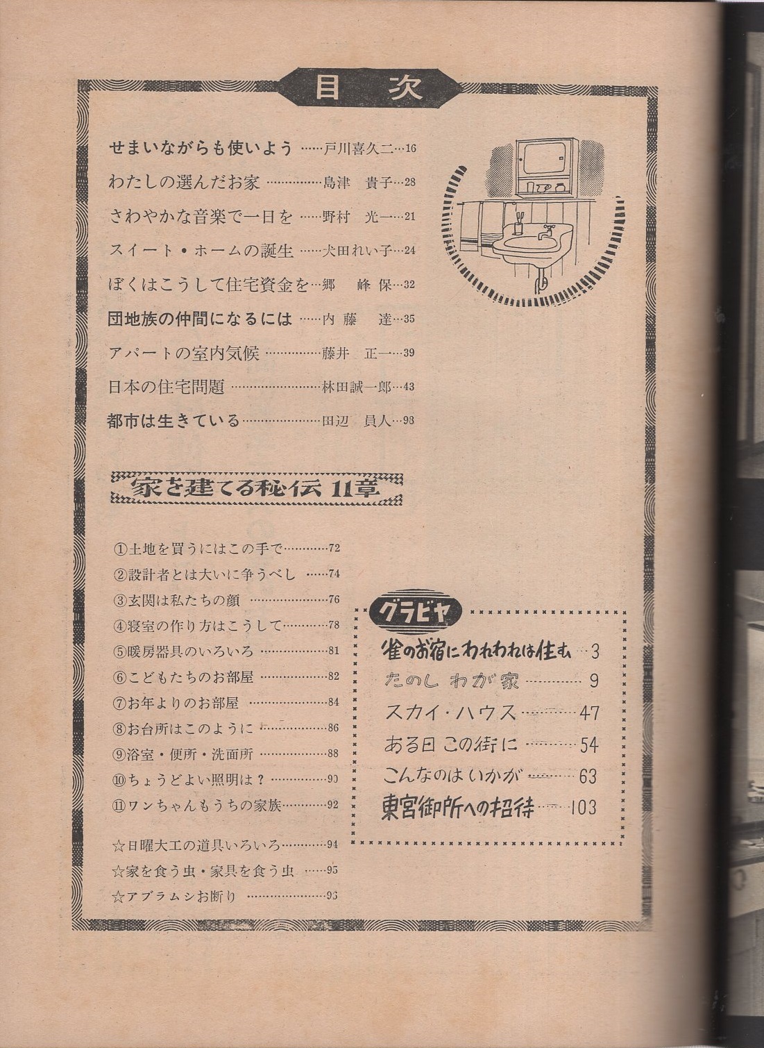 サンデー毎日臨時増刊 新生活 住宅読本 あなたとわたしのスイートホーム 昭和35年10月25日号 雀のお宿にわれは住む モノクロ8頁 楽しいわが家 モノクロ4頁 戸川喜久二 島津貴子 野村光一 犬田れい子 田辺員人 伊東古本店 古本 中古本 古書籍の通販