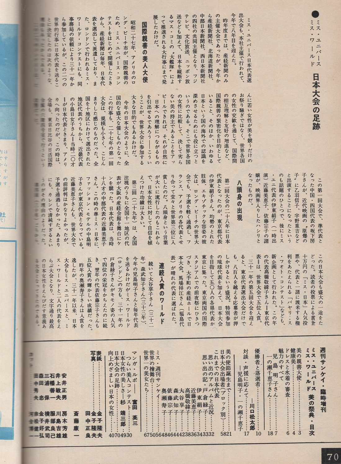 週刊サンケイ臨時増刊 -ミス・ユニバース、ワールド 美の祭典 週刊サンケイ臨時増刊 -ミス・ユニバース、ワールド 美の祭典