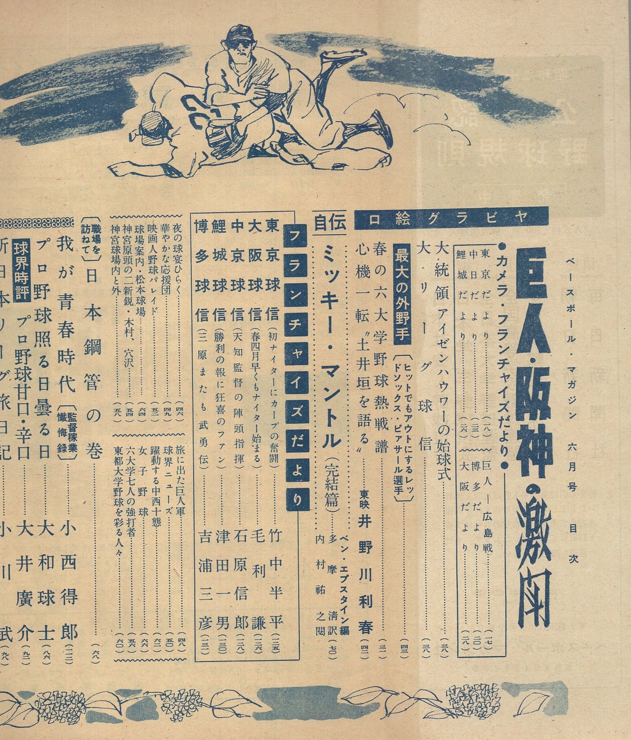 ベースボール・マガジン 昭和29年6月号 表紙モデル・与那嶺要外 ベースボール・マガジン 昭和29年6月号 表紙モデル・与那嶺要外