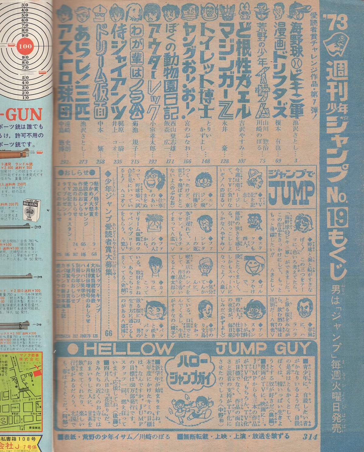 週刊少年ジャンプ 昭和48年19号 昭和48年4月23日号 表紙画・川崎