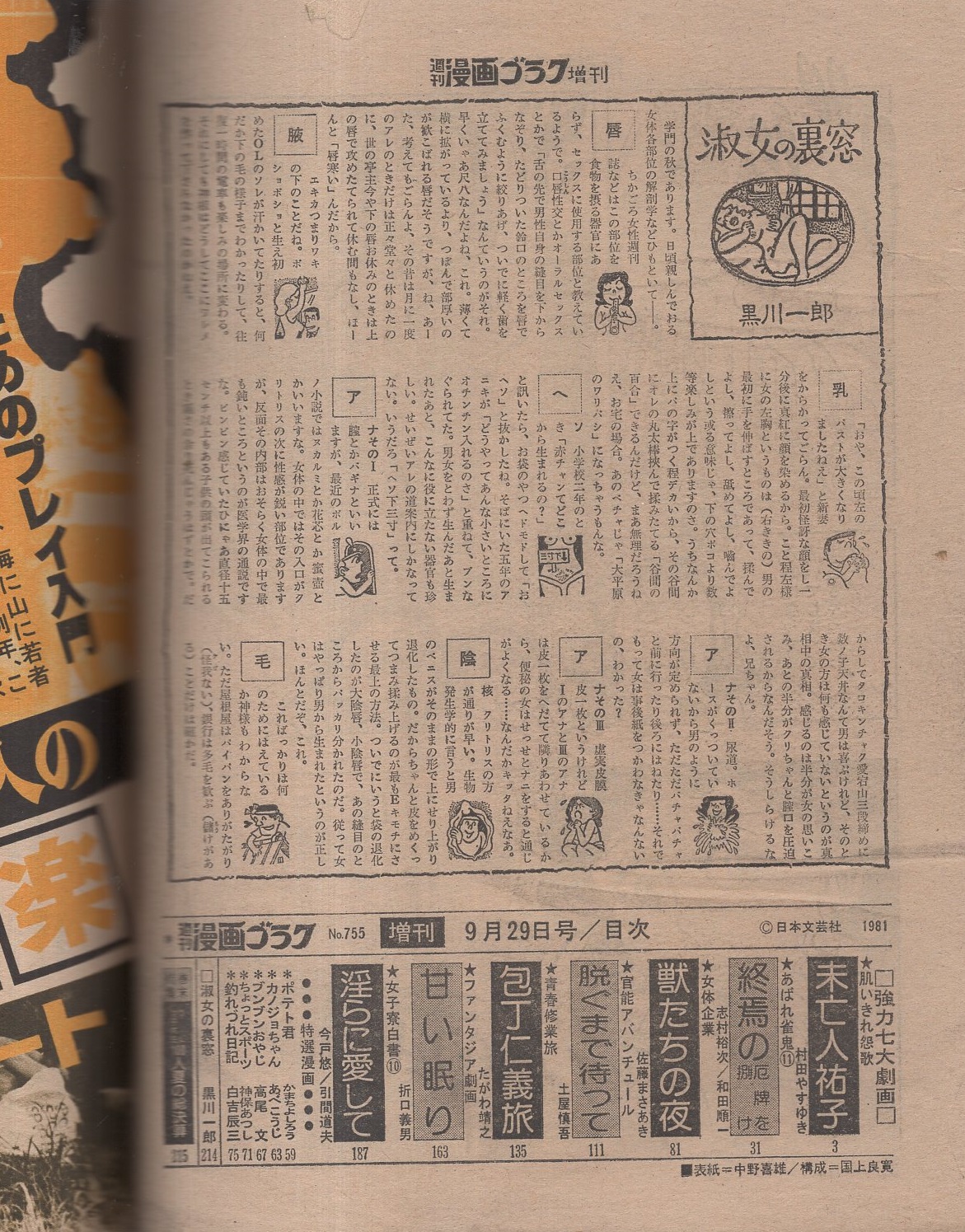 週刊漫画ゴラク増刊 昭和56年9月29日号 表紙画・中野喜雄(〈読切 村田