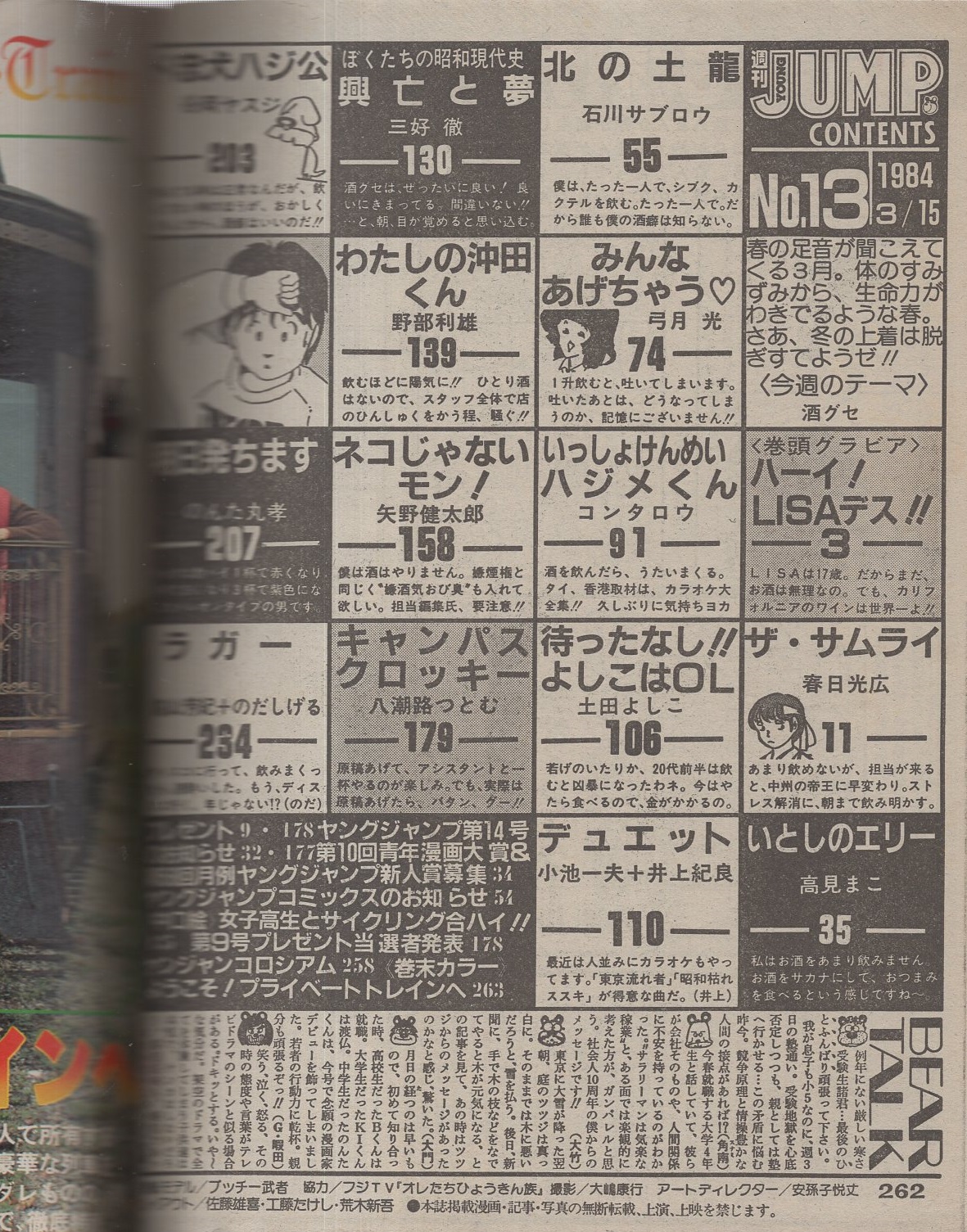 週刊ヤングジャンプ 昭和59年13号 昭和59年3月15日号 表紙モデル