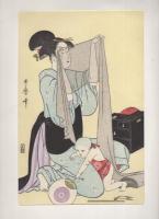 喜多川歌麿 「針仕事」 -手摺木版　浮世絵　三枚続逸品集9-