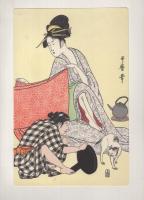 喜多川歌麿 「針仕事」 -手摺木版　浮世絵　三枚続逸品集9-