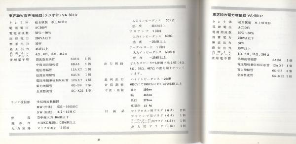 取扱説明書）東芝30W音声増幅器 VA-301R/東芝50W音声増幅器 VA