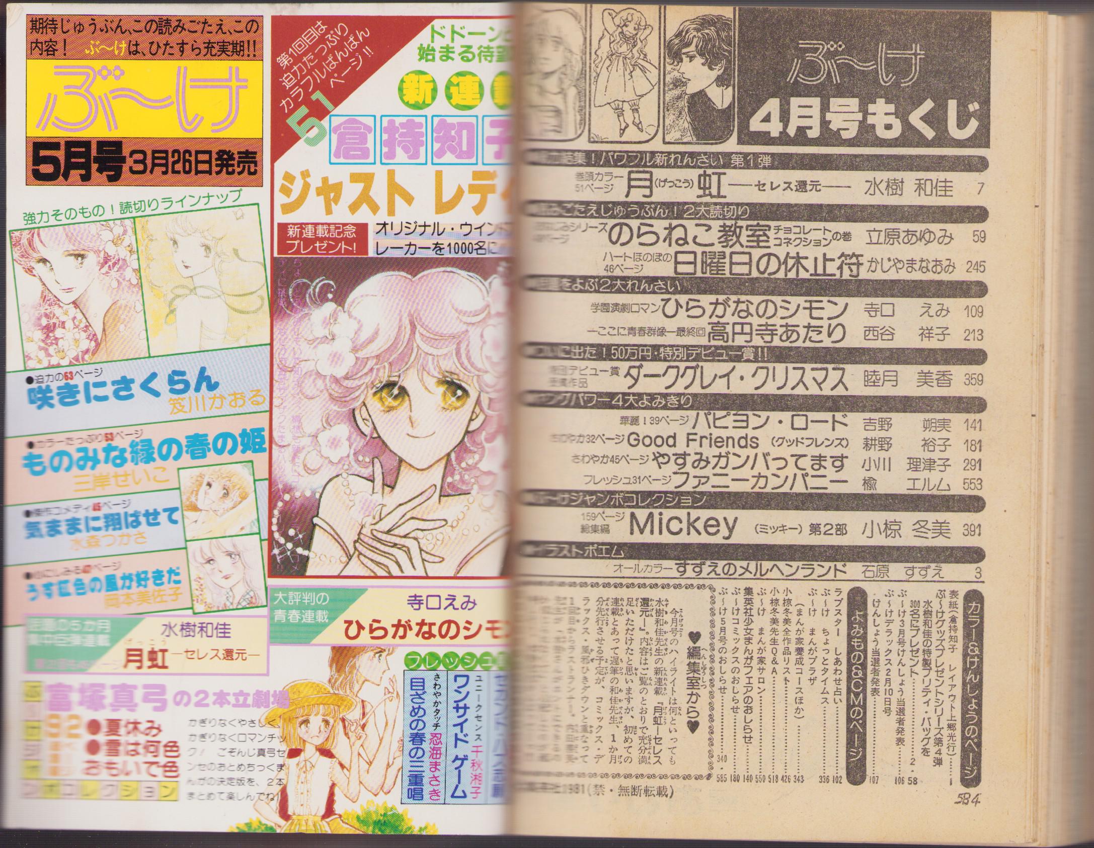 月刊ぶ～け 昭和56年4月号 表紙画・倉持知子(〈ぶ～けジャンボ