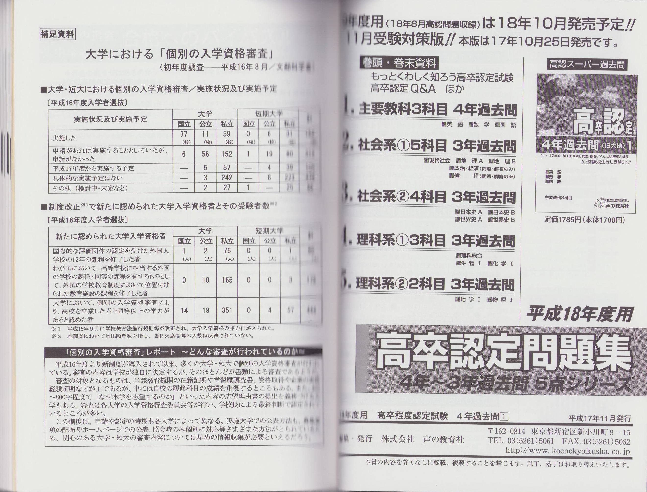 平成18年度用・高卒認定試験 4年過去問（旧大検）1 -英語・数学・国語 ...