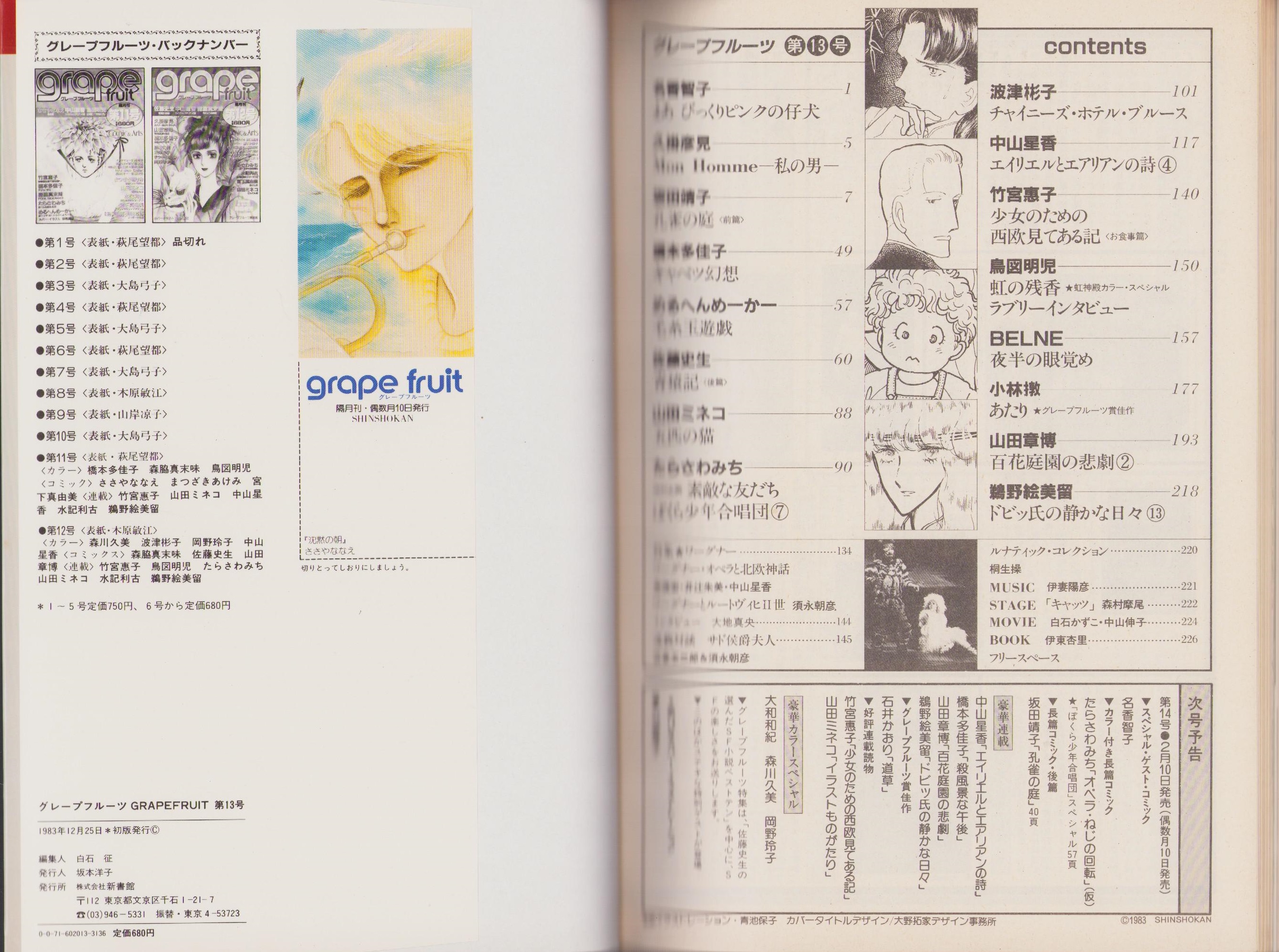グレープフルーツ grape fruit 13号 -昭和58年12月号- 表紙画 グレープフルーツ grape fruit 13号 -昭和58年12月号- 表紙画