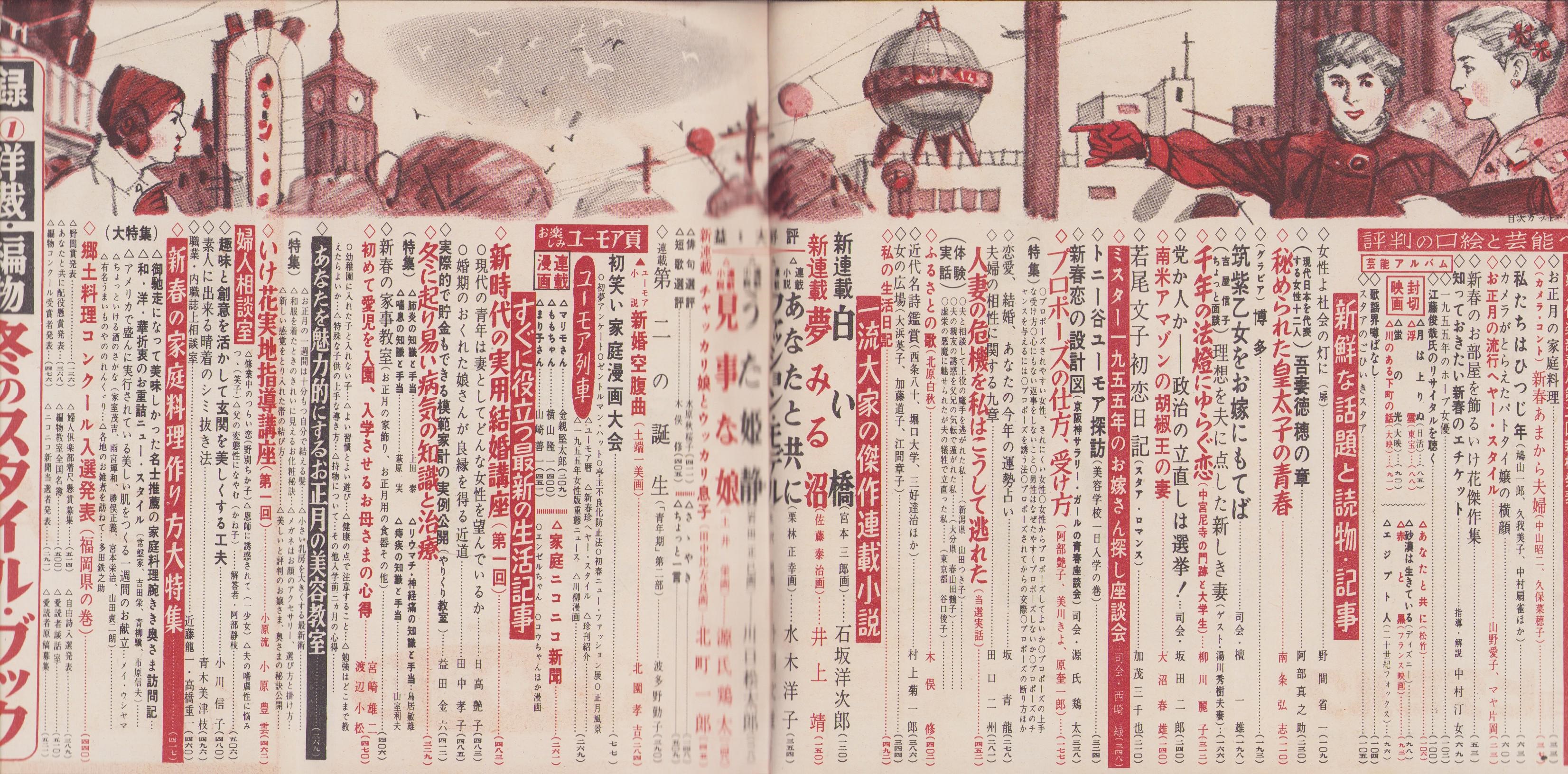 婦人倶楽部 昭和30年1月号 表紙画・茶山晃吉「若尾文子」(〈吾妻