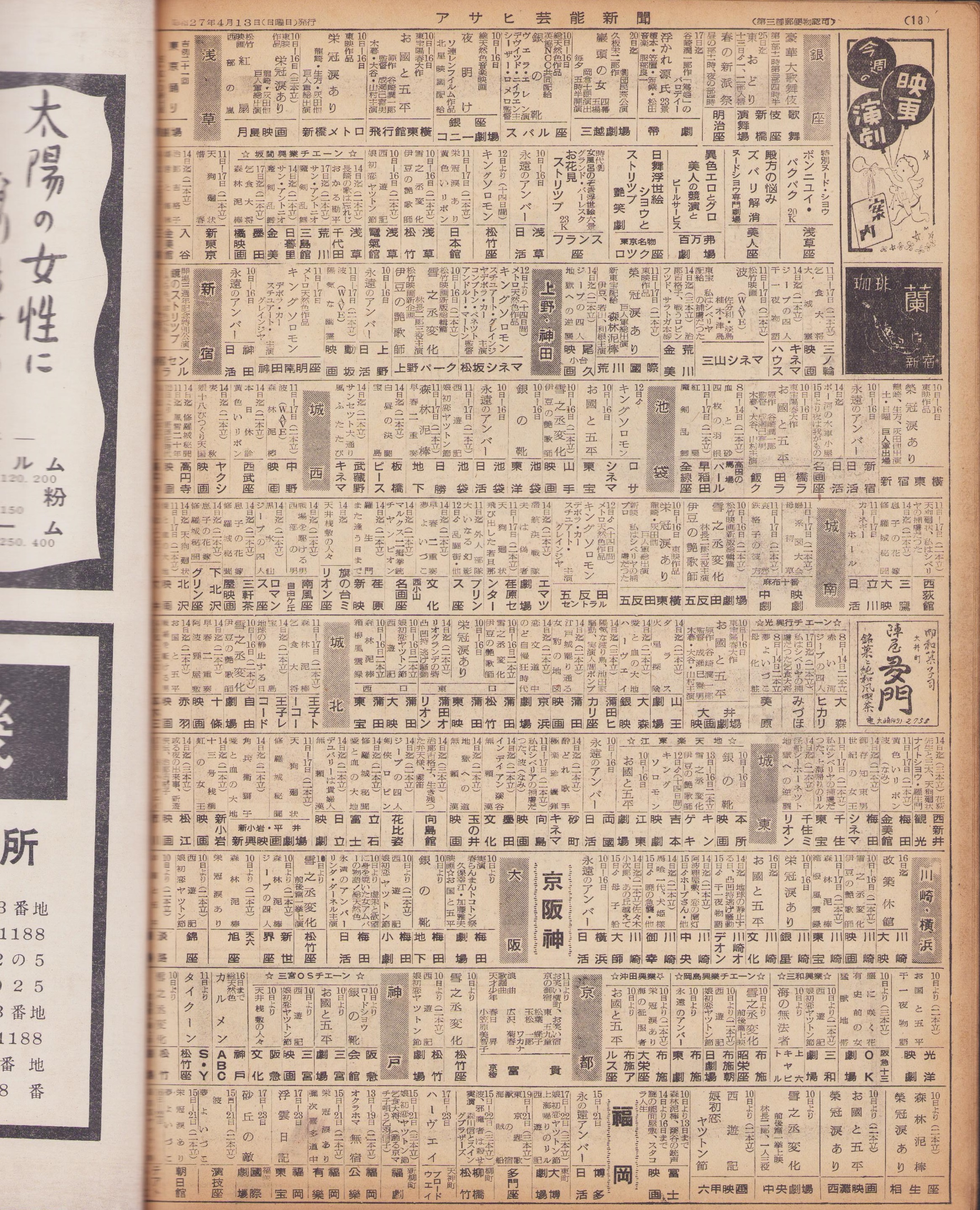 新聞）週刊アサヒ芸能新聞 308号 -昭和27年4月2週- 表紙モデル