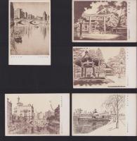 (絵葉書）三木辰夫氏筆　-桜田門の雪・ 明治神宮・日枝神社・東京日本橋・東京数寄屋橋-　5枚