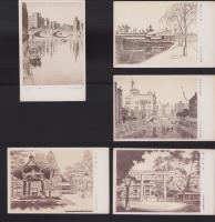 (絵葉書）三木辰夫氏筆　-桜田門の雪・ 明治神宮・日枝神社・東京日本橋・東京数寄屋橋-　5枚
