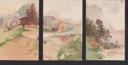 (絵葉書）中村不折・画「風景」　3枚