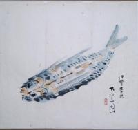 荻原井泉水画マクリ４枚　「五ヶ所土産」「伊勢土産」「鎌倉土産」干物」