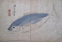 荻原井泉水画マクリ４枚　「五ヶ所土産」「伊勢土産」「鎌倉土産」干物」