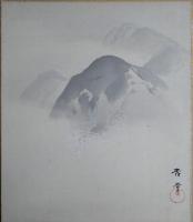 渡辺杏堂小色紙　五葉　「養老の瀧」「北野天満宮」「紅葉」「吉野花雲」『仁和寺雪景」裏面に題入