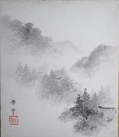 渡辺杏堂小色紙　五葉　「養老の瀧」「北野天満宮」「紅葉」「吉野花雲」『仁和寺雪景」裏面に題入