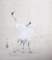 日比野白圭小色紙　五枚　「紙雛」「鶴」「白菊」「踊」「兜」