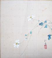 日比野白圭小色紙　五枚　「紙雛」「鶴」「白菊」「踊」「兜」