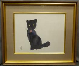 山口薫　『黒猫』　水彩画　F8号