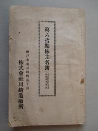 株式会社川崎造船所 第六拾期株主名簿 大正十五年五月参拾壹日現在