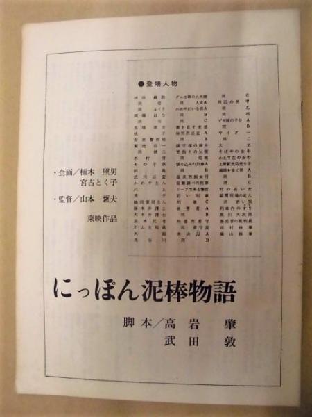にっぽん泥棒物語 シナリオ 東映作品 1965年公開 脚本 高岩肇 武田敦 監督 山本薩夫 キャスト 三國連太郎 北林谷栄 緑魔子 佐久間良子 江原真二郎 市原悦子 伊藤雄之助 花澤徳衛 鈴木瑞穂 加藤嘉 千葉真一 室田日出男 永井智雄 加藤武 内は にっぽん泥棒物語 シナリオ 東映作品 1965年公開 脚本 高岩肇 武田敦 監督 山本薩夫 キャスト 三國連太郎 北林谷栄 緑魔子 佐久間良子 江原真二郎 市原悦子 伊藤雄之助 花澤徳衛 鈴木瑞穂 加藤嘉 千葉真一 室田日出男 永井智雄 加藤武 内は